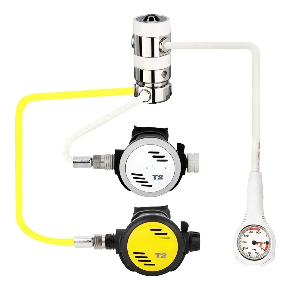 ST2G Regulator Set Octopus Adjustable Second Stage Yoke First Stage Scuba Regulator Package with Submersible Gauge