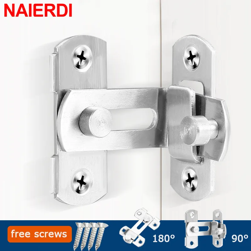 NAIERDI Stainless Steel 90/180 Degree Hasp Latches Sliding Door Chain Locks Security Hardware For Window Cabinet Hotel Home