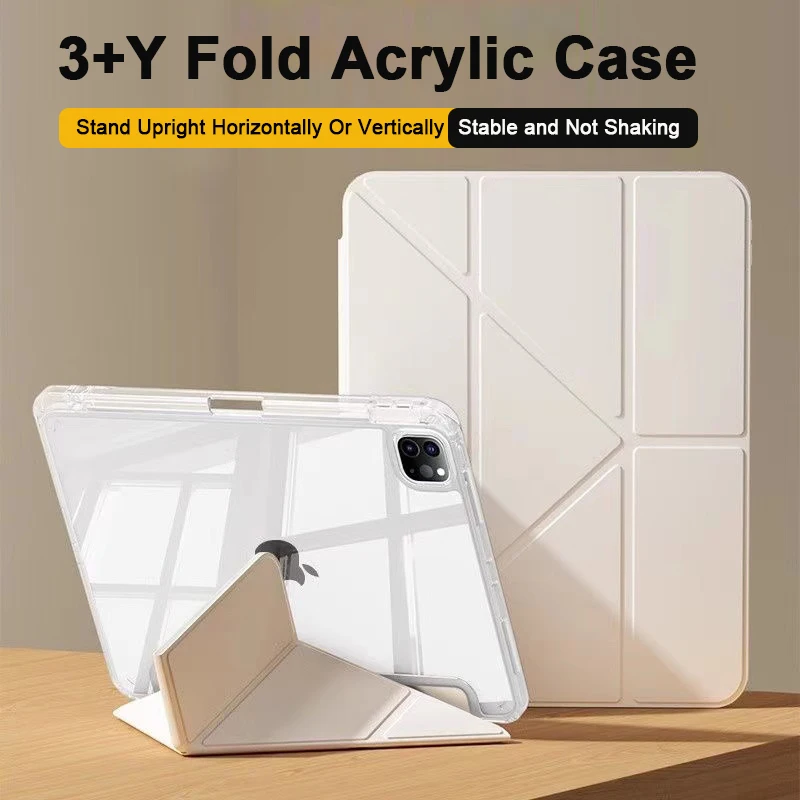

8-Fold Origami iPad Case for Air 11"/13" 2024-2025 & Pro 11"/13" 2024 - Acrylic Hard Back, TPU Bumper, Multiple Viewing Angles