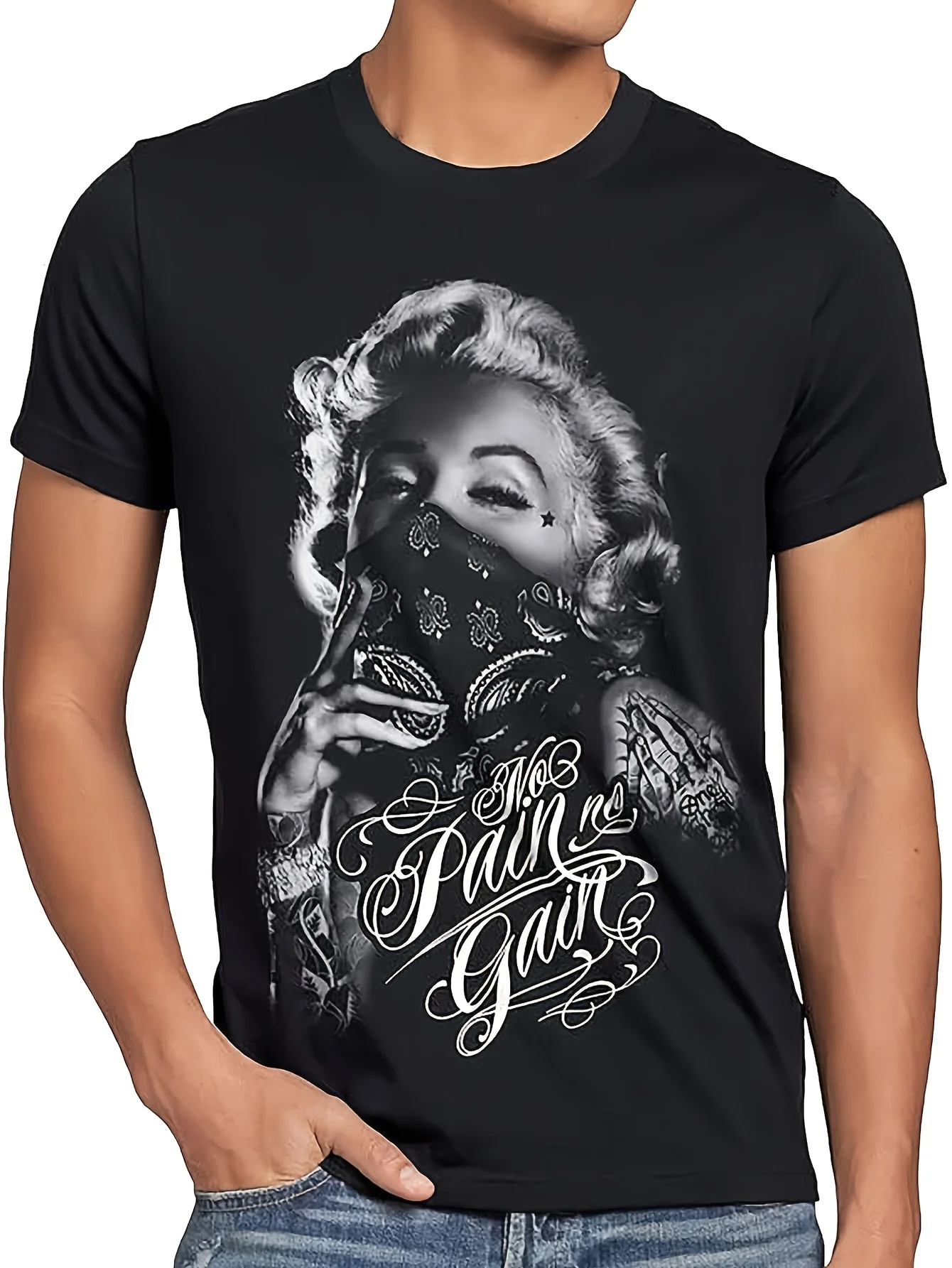 

Мужская хлопковая футболка с рисунком — мягкая, стильная футболка с короткими рукавами и дизайном «Большая игра», черно-белая работа, идеально подходит для