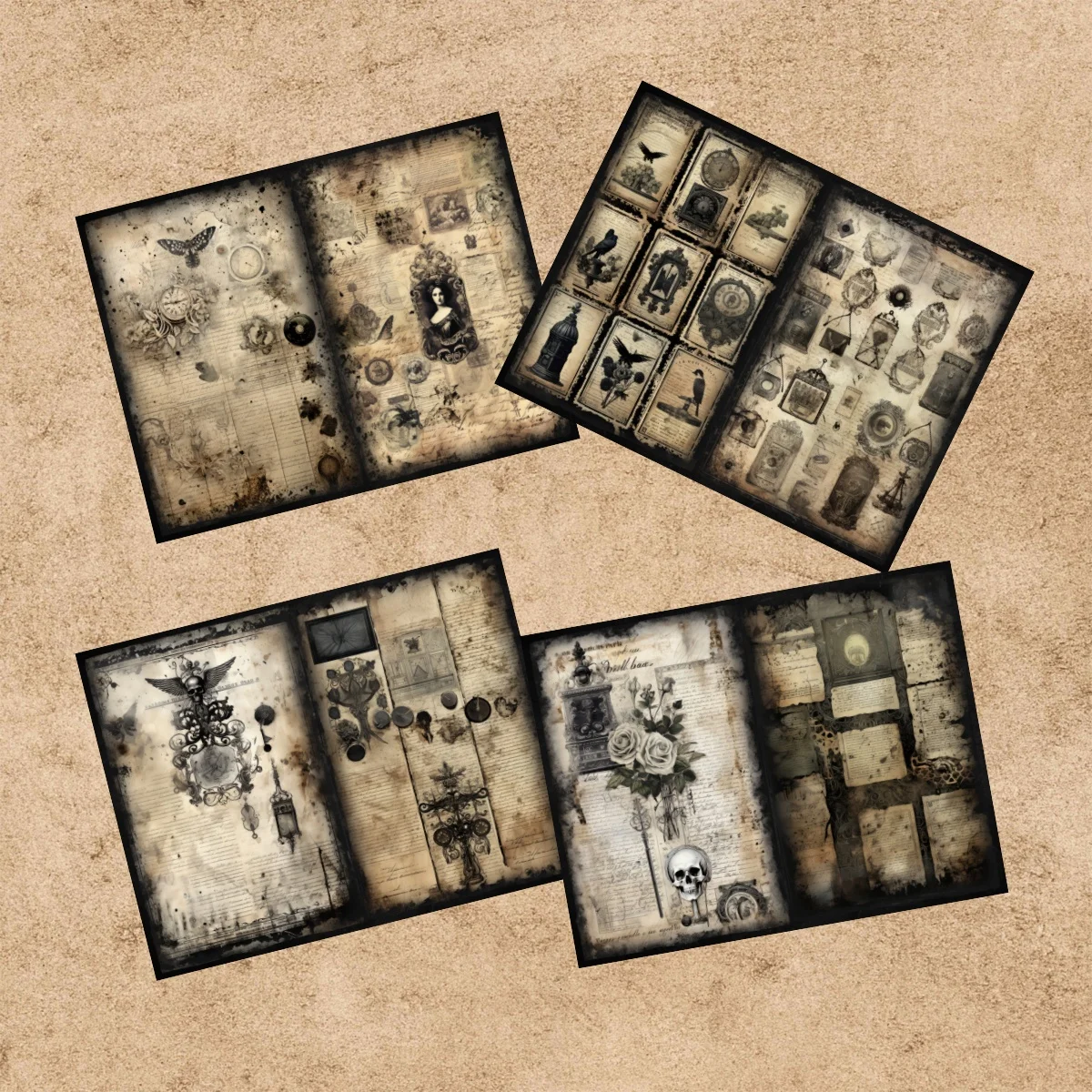 10 Sheets A5 Size Halloween Horror Skull Tag Background Vintage Grunge Journal Planning Scrapbooking