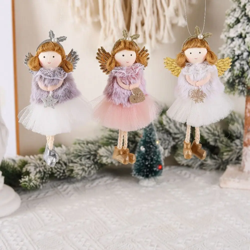 

Cute Xmas Tree Hanging Ornaments Fashionable Plush Plush Gauze Skirt Angel Angel Doll Angel Doll Pendant New Year