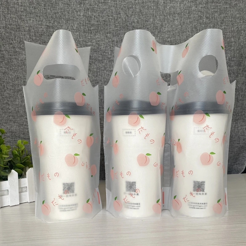 500pcs  Milk Tea Packaging Bag Portable Takeout Frost Bag Vest Plastic Packaging Pouch Juice Drink Bag Single Double Pack