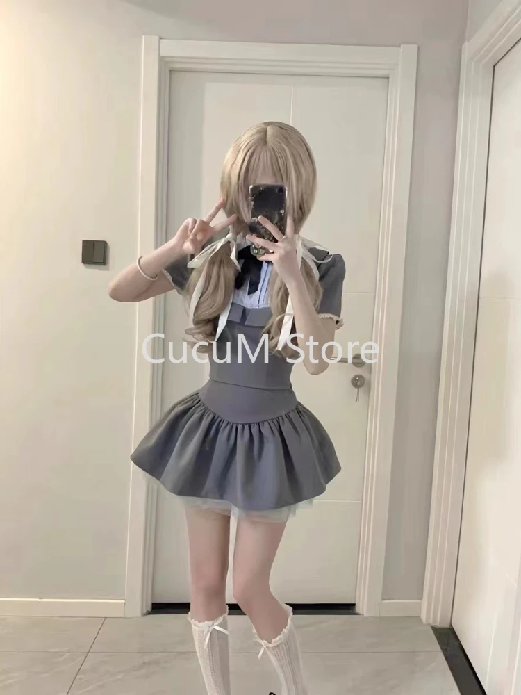 Korean Fashion Y2k Crop Tops High Waist Kawaii Slim Mini Skirt Hot Girls 2000s Preppy Style Grey 2 Piece Set Summer Women