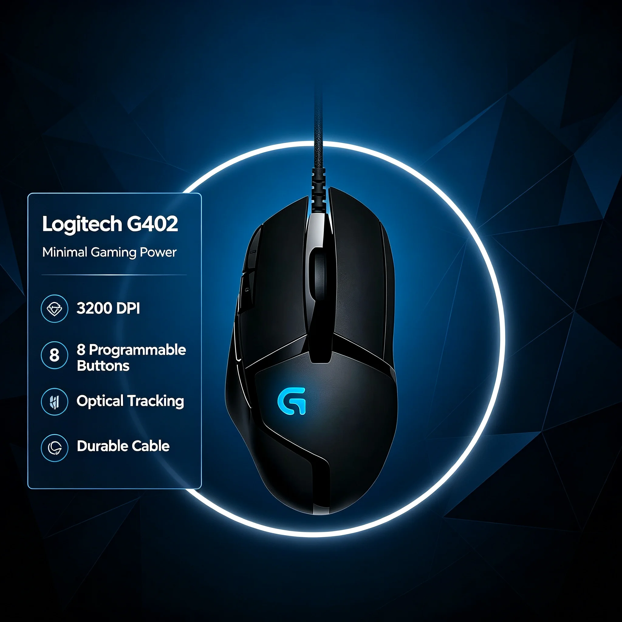 Logitech G402 Wired Optical Gaming Mouse Fast Input Response Ergonomic Housing For CS2 Valorant Competitive Gamer PC Laptop USB