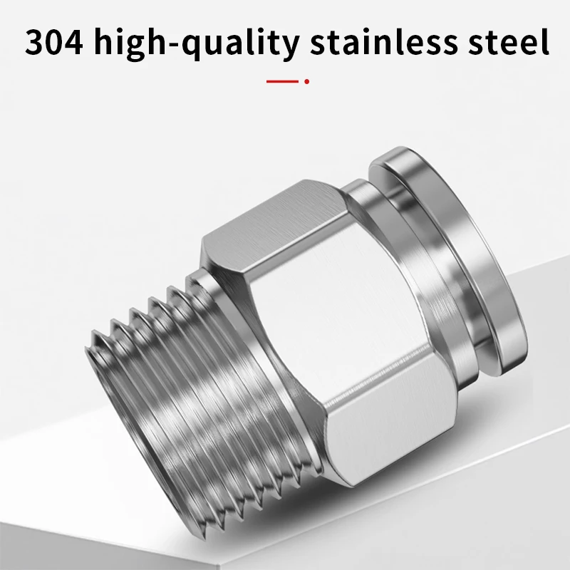 1pcs 304 stainless steel pneumatic quick connector threaded straight through air pump PC air tube quick connector