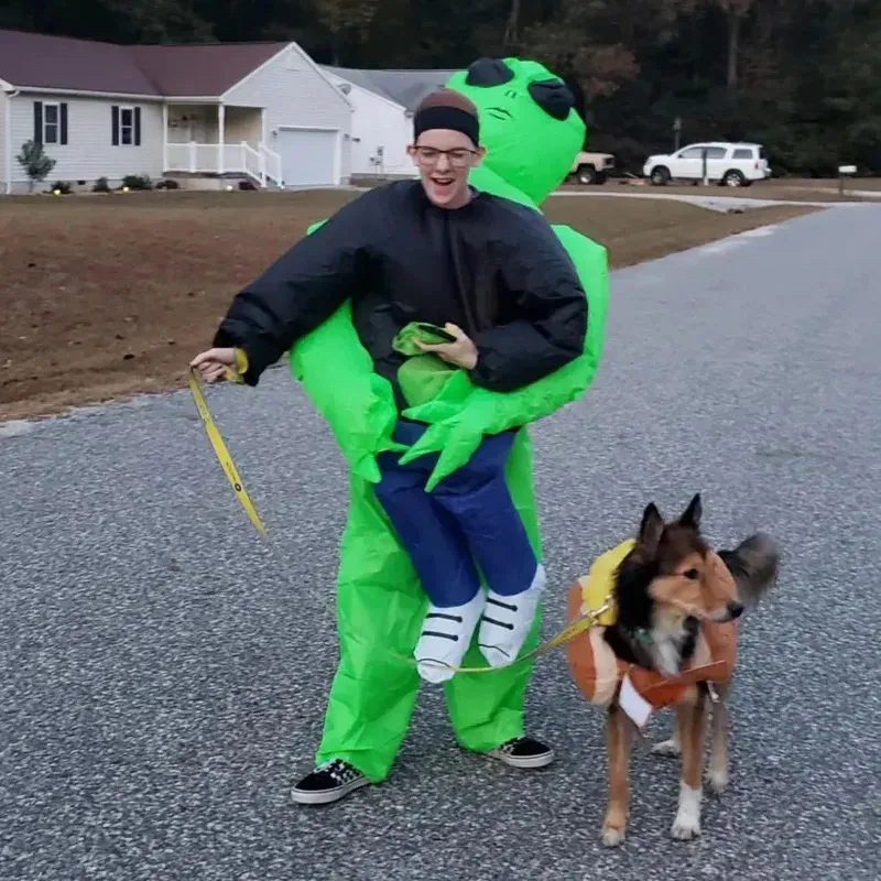 

XT8Et Pak Monster Inflatable Scary Green Alien Cosplay Costume For Adult Party@XT6！