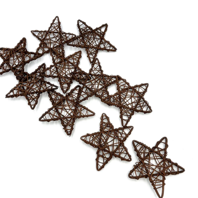 10pcs 6cm Coffee Christmas Rattan Balls Star Shape Rattan Wicker Ball Ornaments Christmas Star Pendants for Xmas Wedding Craft