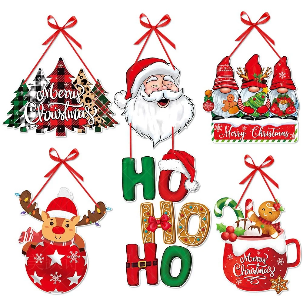 

1Pcs Christmas Paper Door Hanging Santa Elk Christmas Tree Gingerbread Man Hanging Banner for New Year Christmas Decoration