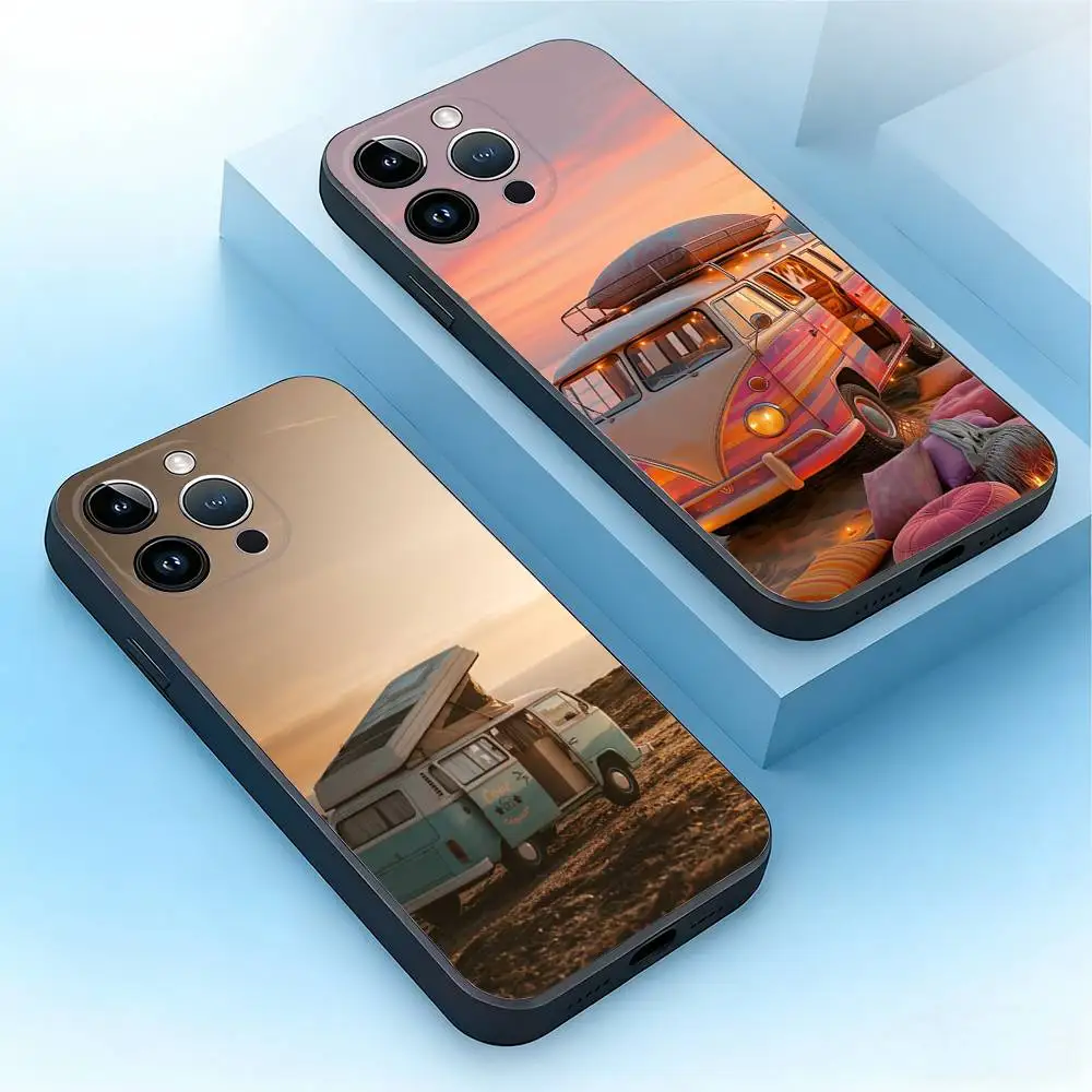 

Combi Van Surf Phone Case For iPhone 17,16,15,14,13,12,11,Pro,Max,Plus,Mini,Air,SE Anti Fall Black Matte Soft Bumper