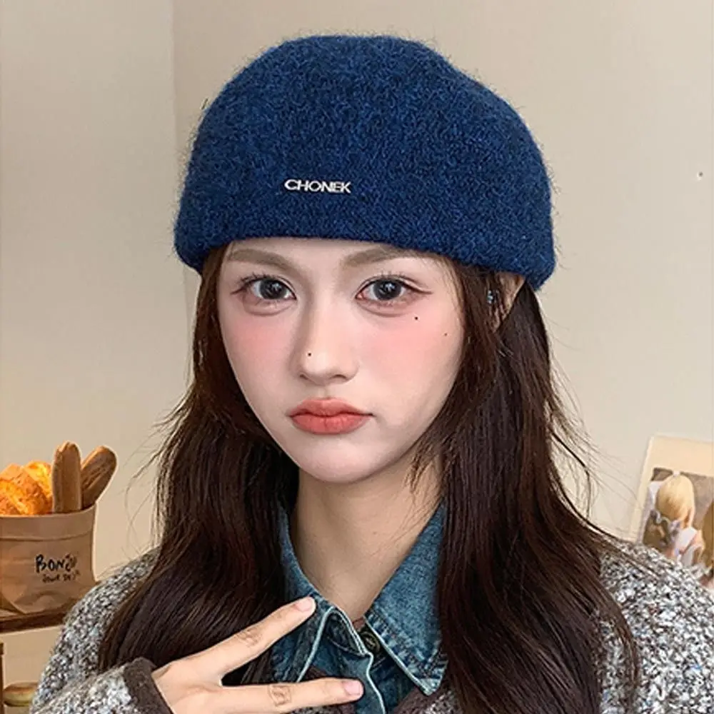 

Модные теплые зимние береты, однотонные простые шапки в стиле ретро, элегантные универсальные фетровые береты для женщин