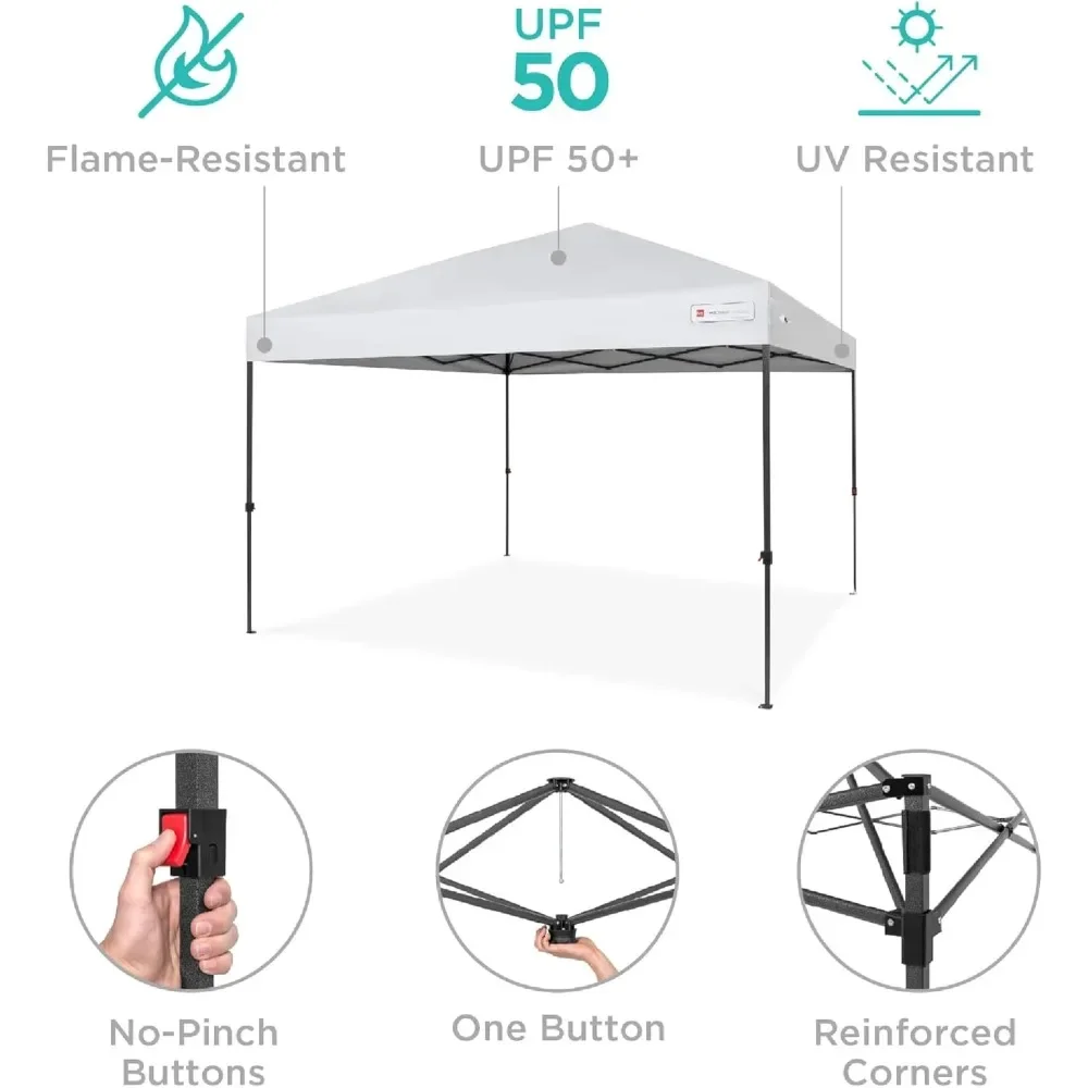 10 x 10 Fuß Pop-Up-Überdachungszelt für 1 Person, sofortiger tragbarer Unterschlupf mit 1 Knopfdruck, Koffer, 4 Gewichtstaschen