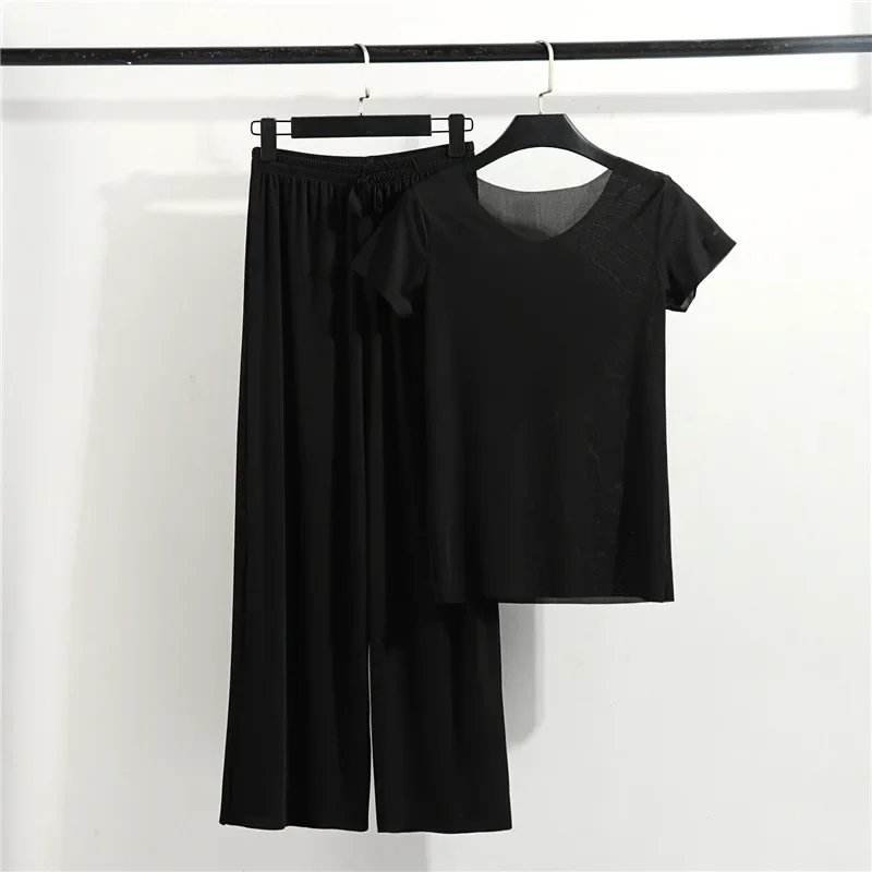 Nuevo conjunto de pijamas de primavera y verano para mujer, pantalones de manga corta de Modal, camiseta de dos piezas con cuello en V, ropa de