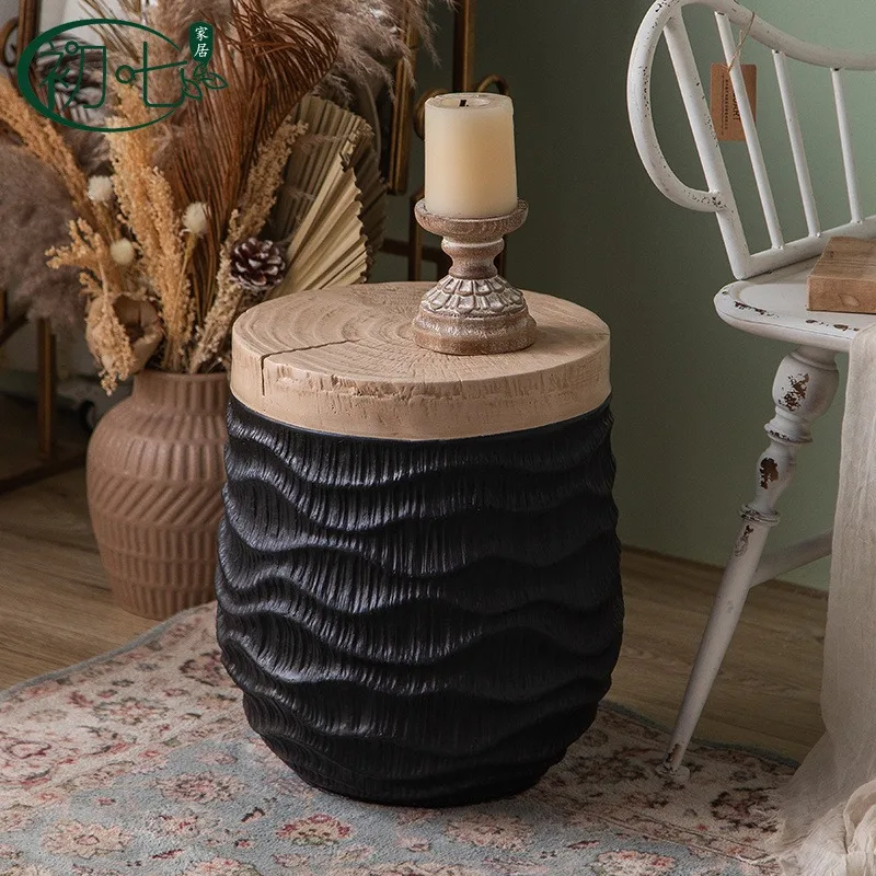 Magnesium oxide small apartment creative coffee table balcony modern simple personality bedside table black and white living roo