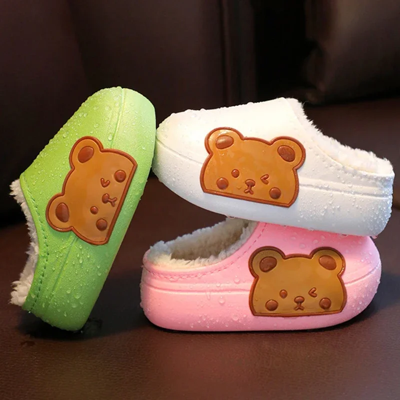 Autumn Winter New Cartoon Bear Baby Cotton Slipper Soft Sole Waterproof Boy Girl Indoor Warm Shoe Kid Outdoor Anti Slip Slippers