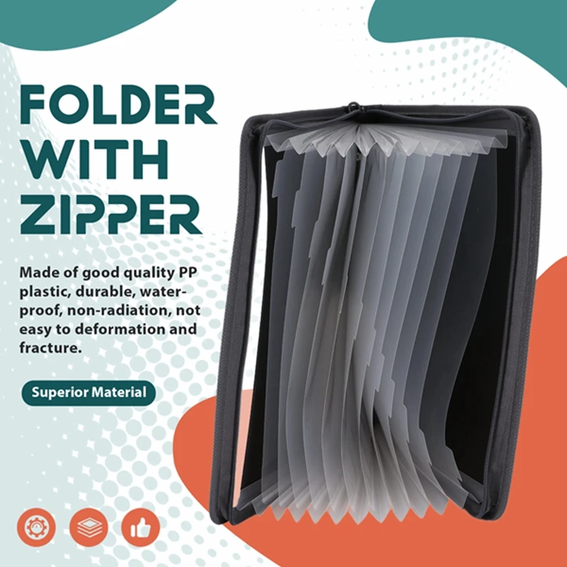 13 Pocket File Folder Storage Rack,File Box Storage Bag,With Zipper, Suitable For A4 Paper, Banknotes,Document Receipt