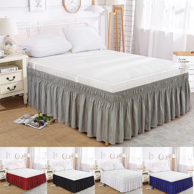 Solid Color Elastic Ruffle Bed Skirt Wrap Around Style Comfortable Fade Resistant Bed Cover Without Surface Twin Queen King Size