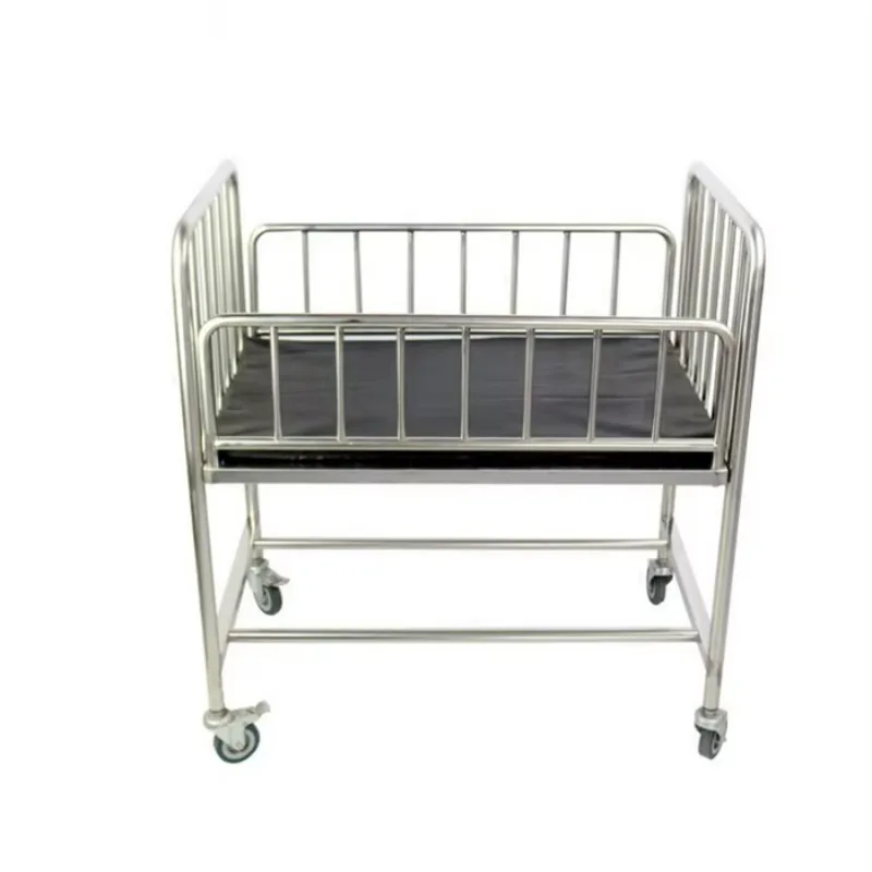 

EU-0233 High Quality Medical Stainless Steel New Born Baby Bed Infant Wheel Removable Bed with Pad Hospital Baby Crib