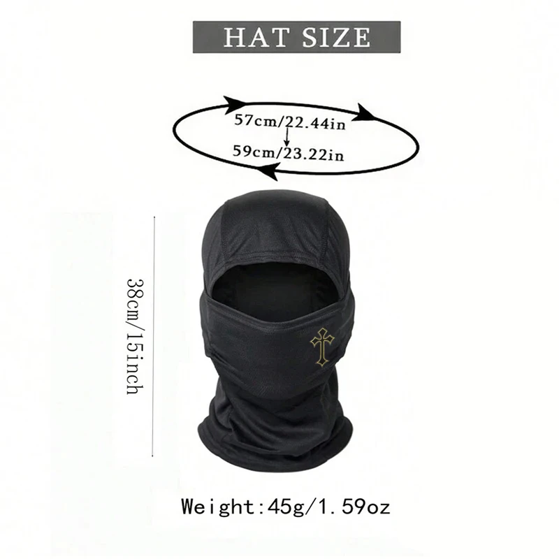 Cross Printed Ski Mask Hood for Men and Women Outdoor Riding Balaclava Hat Sunshade Breathable Windproof and Sunscreen Hat