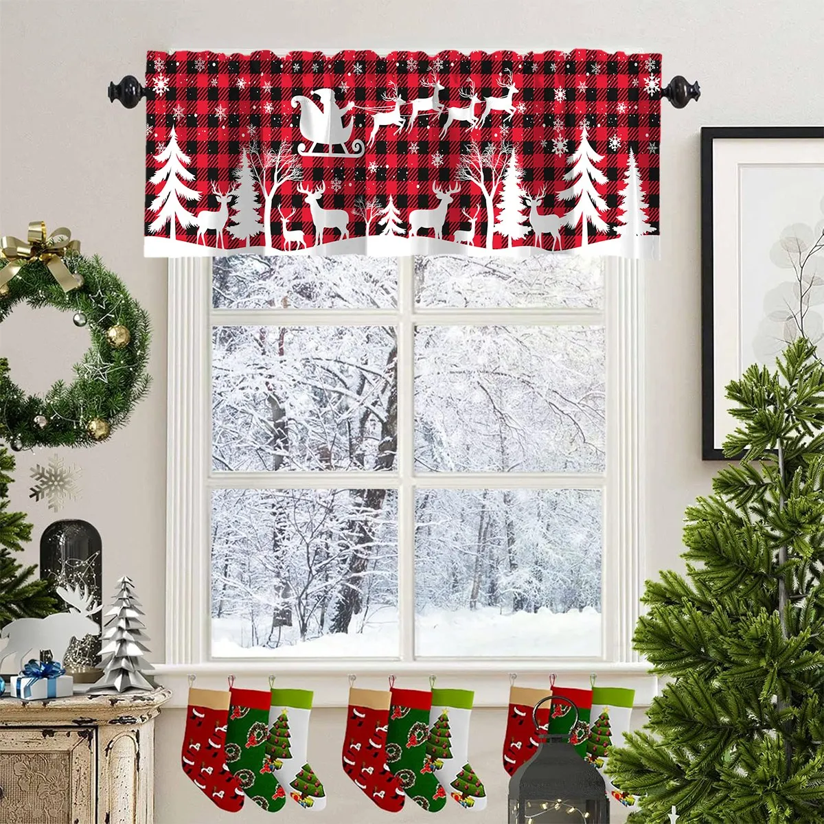 คริสต์มาสผ้าม่านสั้นMerry Chri - Interior Design Kitchen บทวิจารณ์และราคา