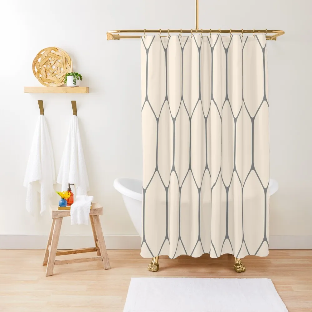 

Long Honeycomb Minimalist Geometric Pattern in Gray and Almond Cream Shower Curtain Bathroom Accessories Cute Shower Curtain