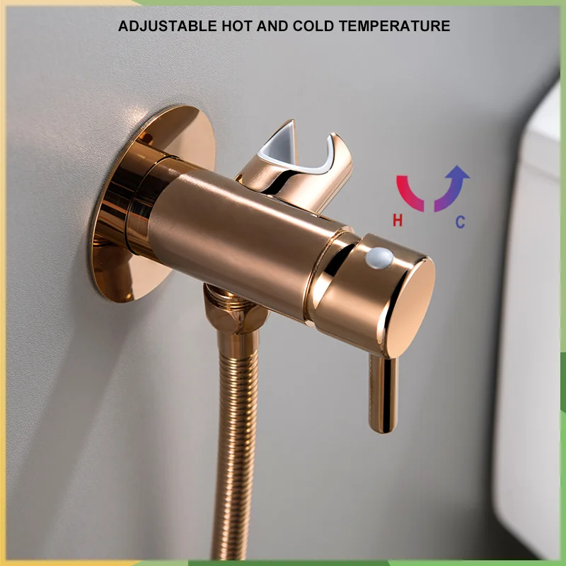 Brass Bidet Sprayer Faucet Bathroom Mixer Wall Mounted Hot And Cold Water With Hose Smesiteli Brushed Gold Brass Hand-held