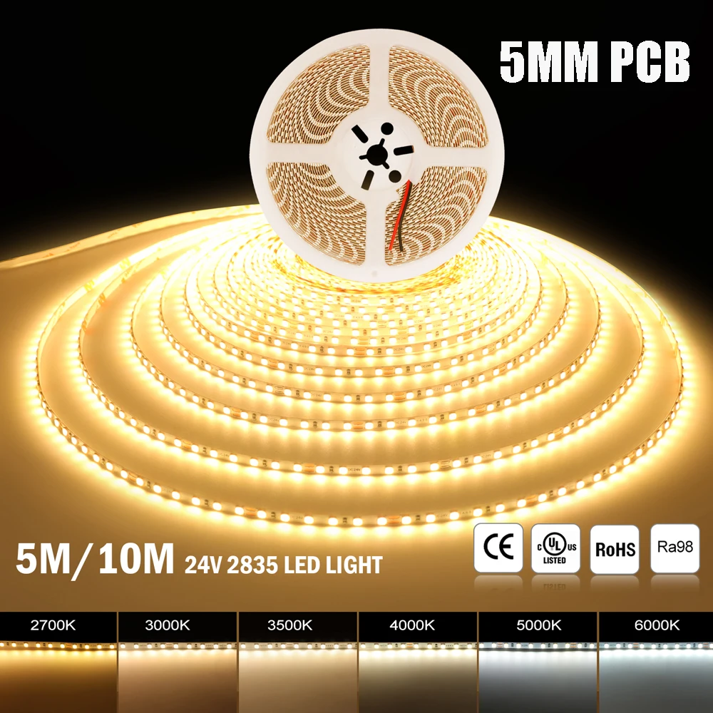 

5m 10m DC24V LED Strip Light SMD 2835 120LEDs/m RA98 Home Lamp Strip High Bright 2700K 3000K 3500K 4000K 5000K 6000K LED Strip