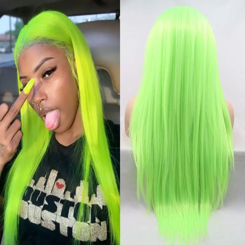 

Bombshell Green Straight Synthetic 13x4 Lace Front Wigs Glueless High Quality Heat Resistant Fiber Hair For Women Cosplay Wigs