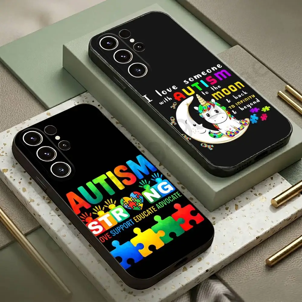 Autism Support Puzzle Phone Case For Samsung S20,21,22,23,24,25,26 plus,ultra Silicone Cover