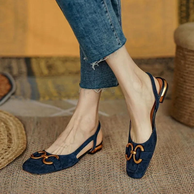 Zapatos Mujer French Vintage Women Sandals Summer 2023 New Elegant Low Heel Shoes Lazy Casual Muller Shoes Designer Women Shoes