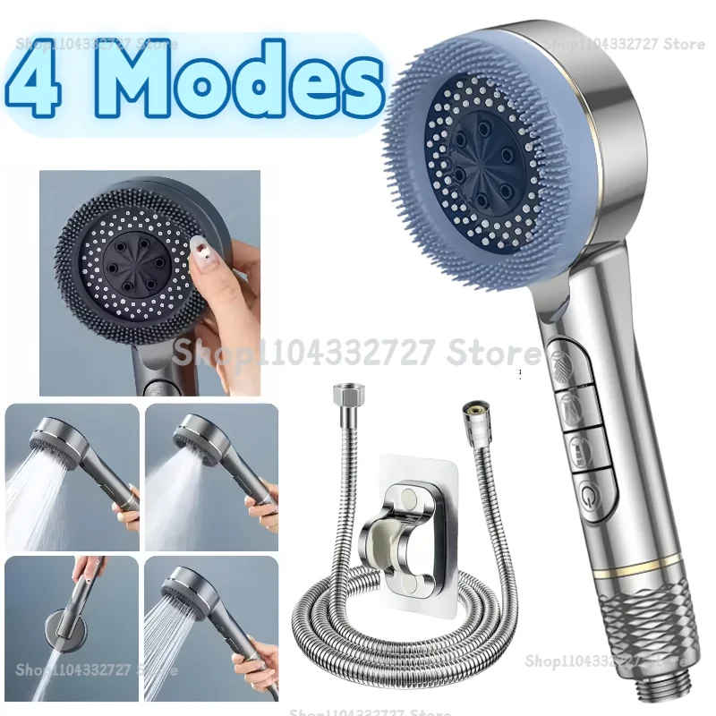 

Shower Head 4 Modes Self-cleaning Water Saving Adjustable High Pressure Showerhead Handheld Spray Hangable Bathroom Accessories