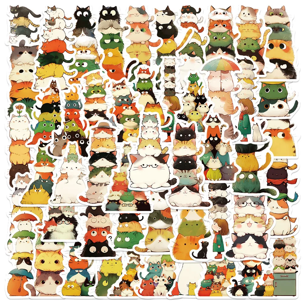 

50PCS Cute Kitty Stacking Music Stickers Cartoon Animals Decals For Luggage Laptop Refrigerator Skateboard Kids Toy Stickers