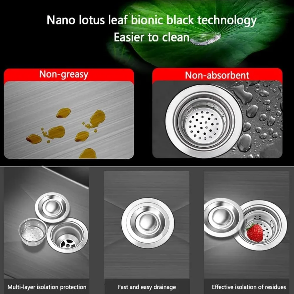 حوض مطبخ بوعاء واحد من الفولاذ المقاوم للصدأ مع ملحقات منزلقة، حوض محطة عمل منسدل/علوي، حوض على طراز المزرعة لـ #4
