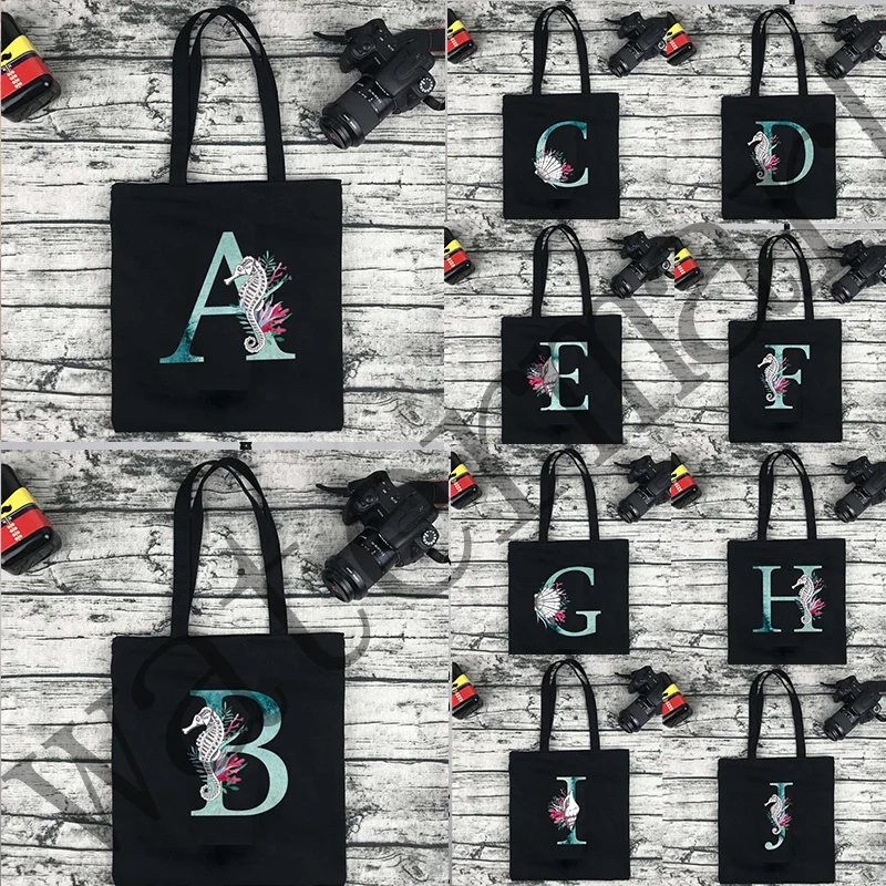 

A Hippocampus Alphabet Totes Canvas Shopping Bags Fashion Handbags Wedding Gifts пляжная сумка Bridal Bachelorette Shoulder Bag