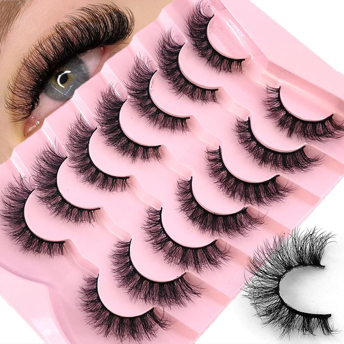 HBZGTLAD 7Pairs Cat Eye Lashes Faux Mink Eyelashes Fake Lashes Natural Look Wispy Winged End Eye Elongated Eyelashes