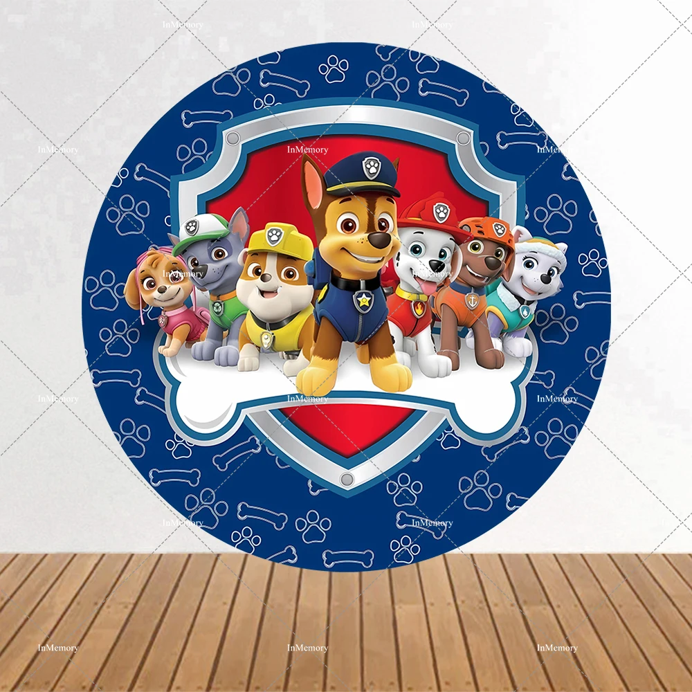 Boys Paw Patrol Birthday Party Round Backdrop Cover Dogs Marshall Rubble Chase Everst Sky Blue Clouds Cylinder Covers Customized
