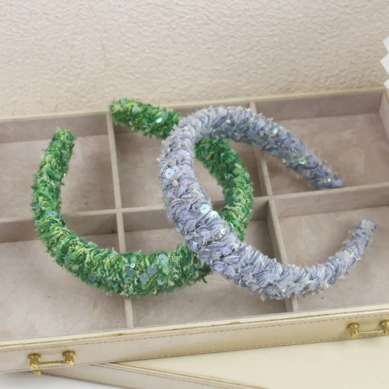 Yarn Woven Sequin Hair Hoop Hairband for Women Braided Wide Headband Women Hair Accessories