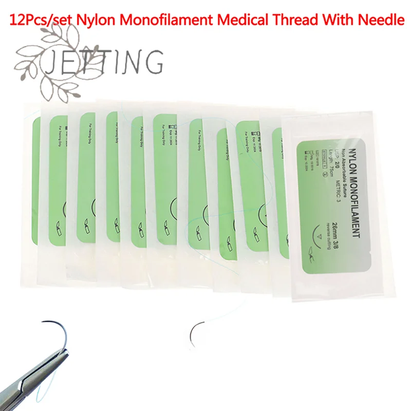 Hot 12Pcs Polypropylene Monofilament Medical Thread Needle Surgical Suture Training thread suture practice kit