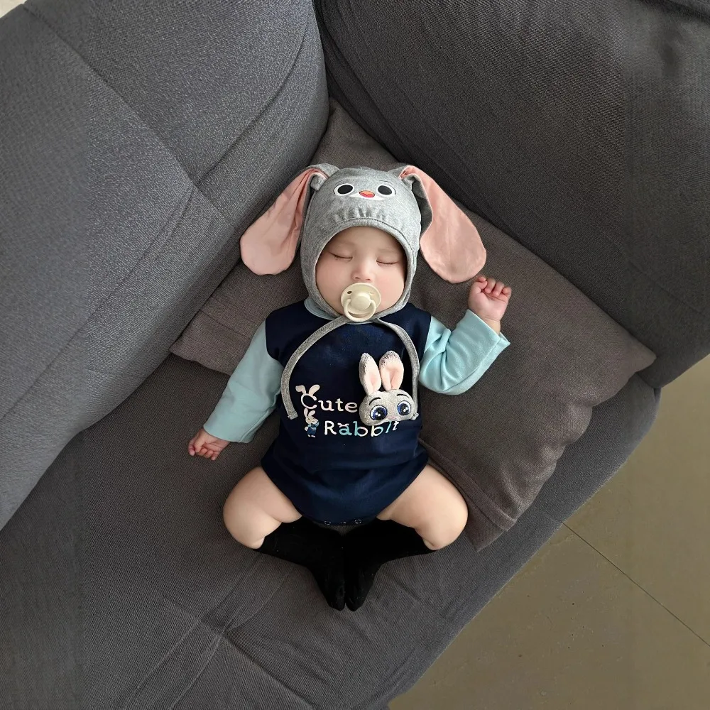 

Комбинезон с кроликом, цельный боди с милым кроликом, осенний комбинезон из мягкого флиса для фотосессии малышей, одежда для малышей