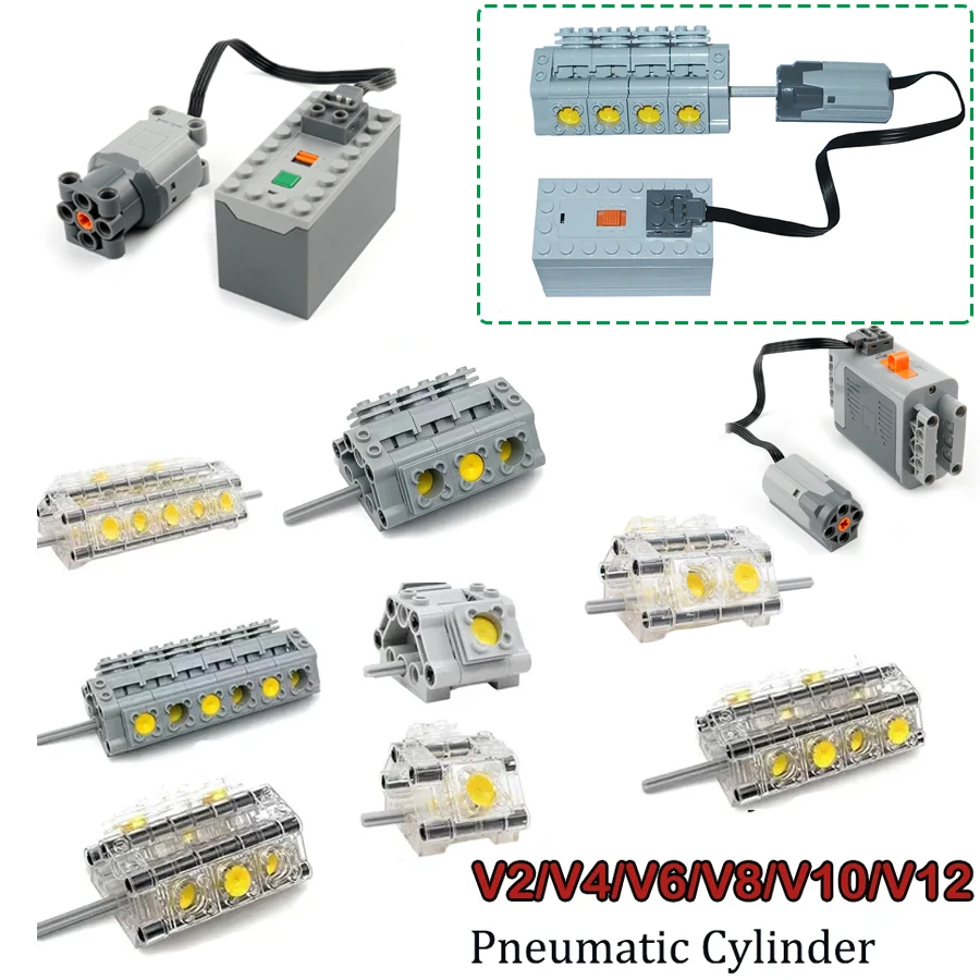 

Pneumatic Cylinder Technology Parts Building Blocks V2/V4/V6/V8/V10/V12 Cars Engine Compatible Motor Assembly MOC Bricks Toys