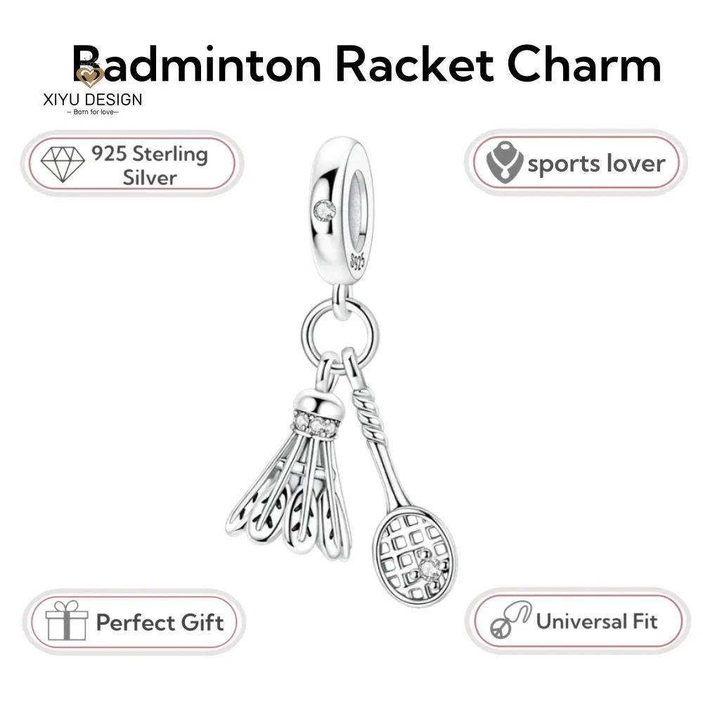 

Подвеска-шарм из стерлингового серебра 925 пробы в виде спортивной ракетки для бадминтона, для браслетов и ожерелий, для женщин, изысканное украшение, подарок на день рождения