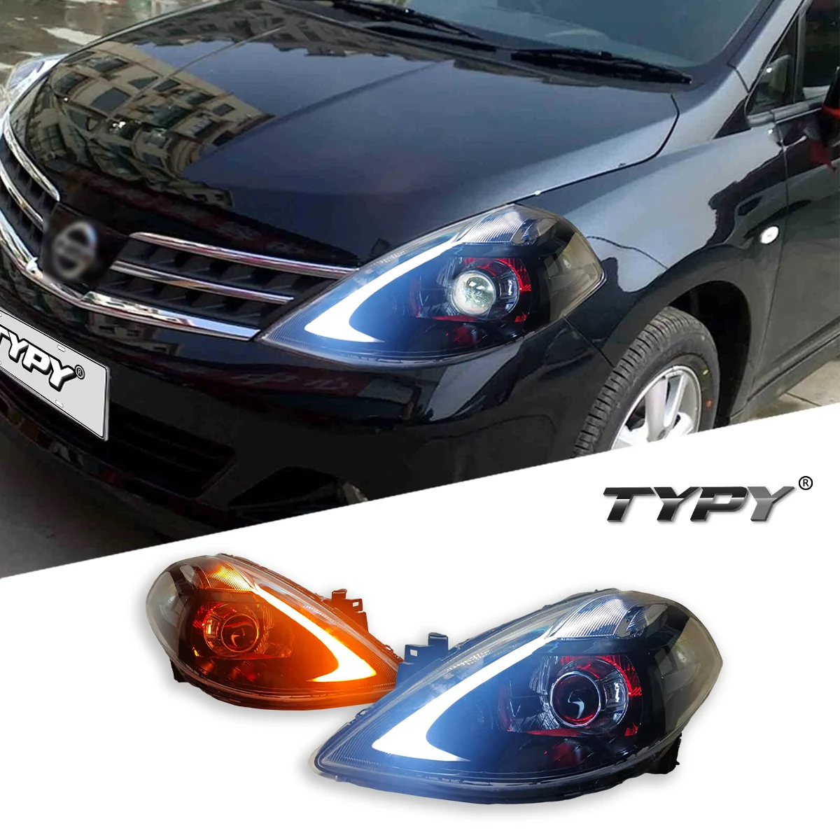 

TYPY Car For Nissan Tiida Headlight 2008-2010 Upgrade Modified to New DRL Dynamic Turn Signal LED Headlight Auto Accessories
