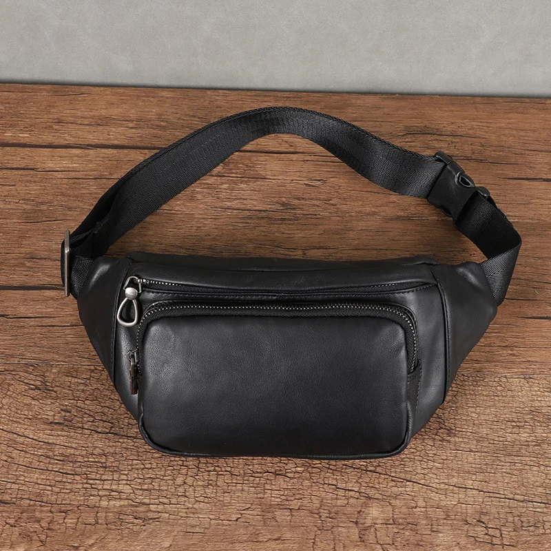 Men's chest bag, genuine leather casual sports crossbody waist bag, large-capacity top-grain cowhide single-shoulder chest bag
