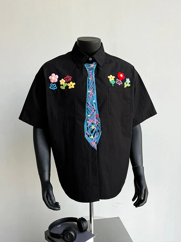 

Summer Men's ort Sve irt Hand-Dn fiti Five-Quarter Sve School Sle Outerwear Loose Fit Youth Trend