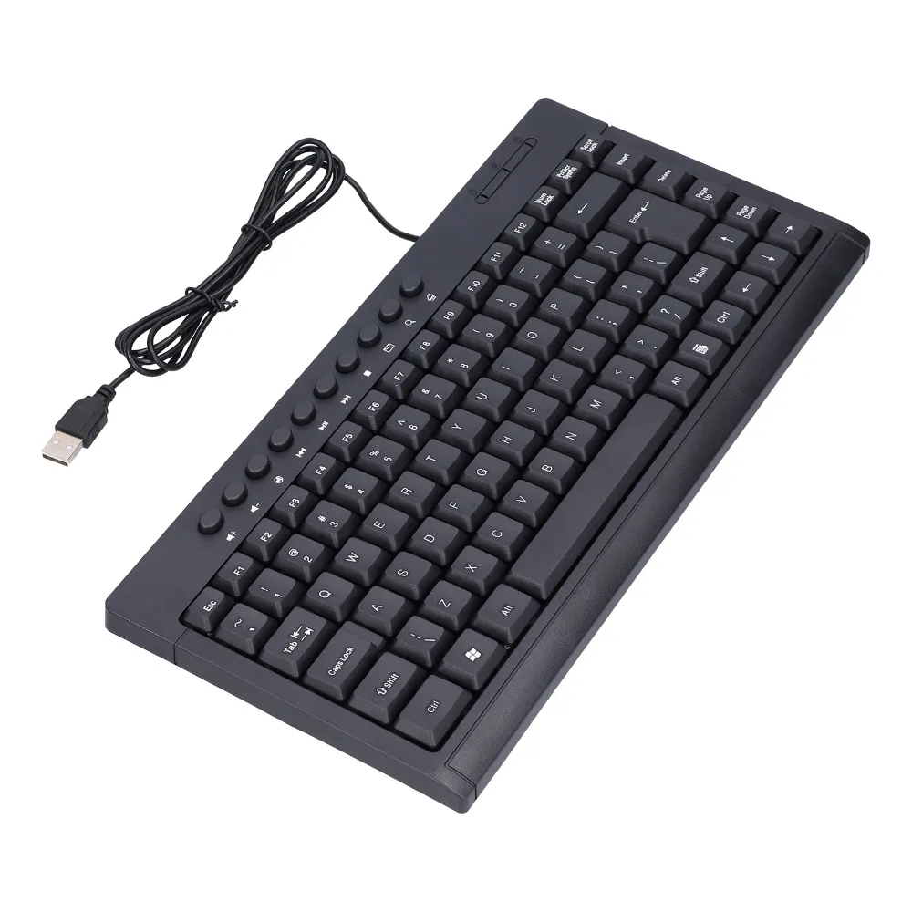 Small Size 87 Keys Wired Keyboard Plug and play Ultra-Thin Mini Keyboard Quiet Keys Black Color USB Keyboard Gaming
