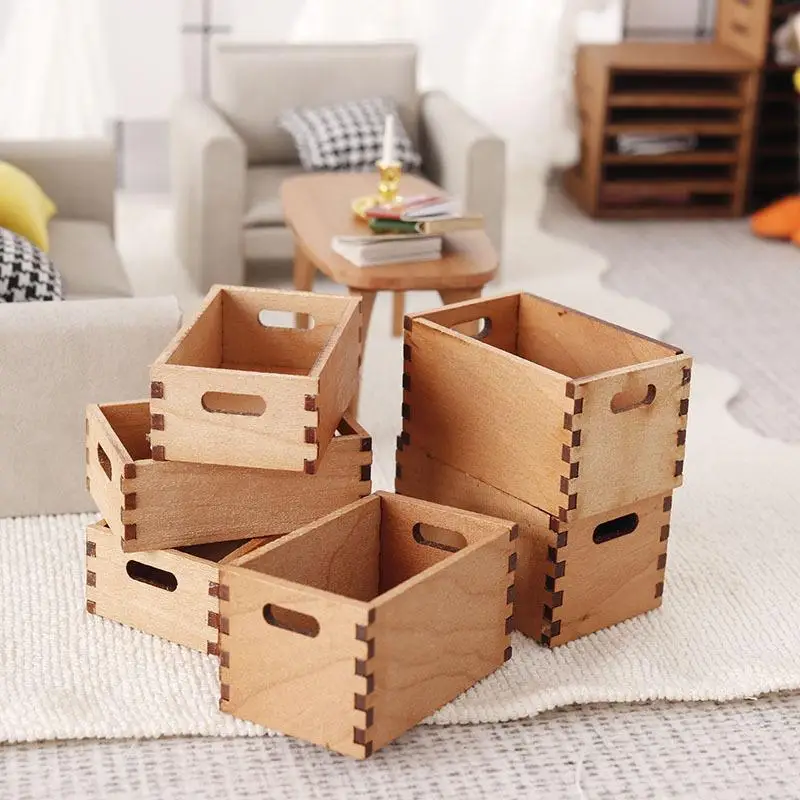 1/12 Dollhouse Mini Wooden Storage Basket Simulation Furniture Model For Dolls House - Micro Scene Decor Accessories