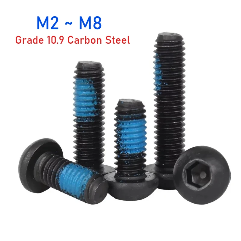 Peijian M2 M2.5 M3 M4 M5 M6 M8 Black Grade 10.9 Alloy Steel Hexagon Socket Round Screw Blue Dispensing Loosening Bolt