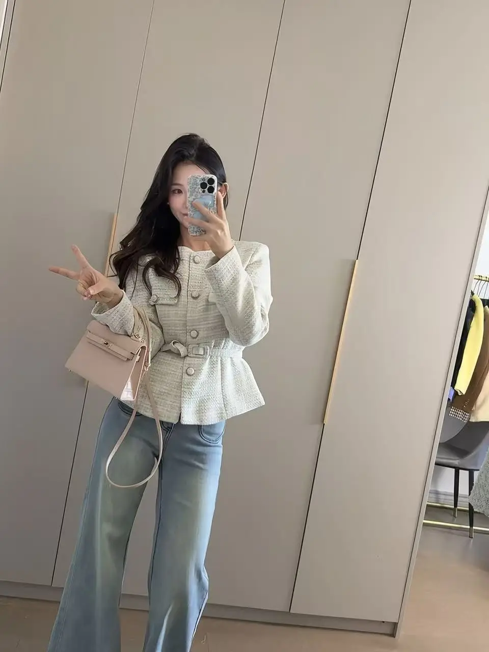  Knitted Short Coat Casual Texture Heavy Woolen Fabric Fragrant Style Women's Fashion Outerwear for Autumn And Winter