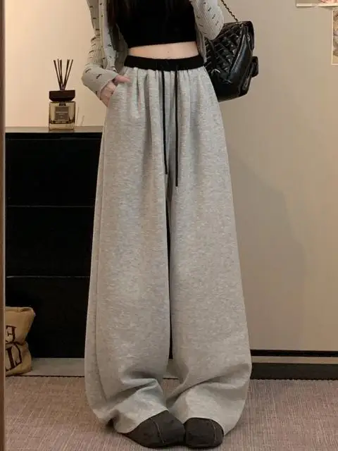 Summer 2026 High Waist Wide Leg Pants Drawstring Belted Casual Loose Air Layered Women's Trousers Color Block Straight Cut