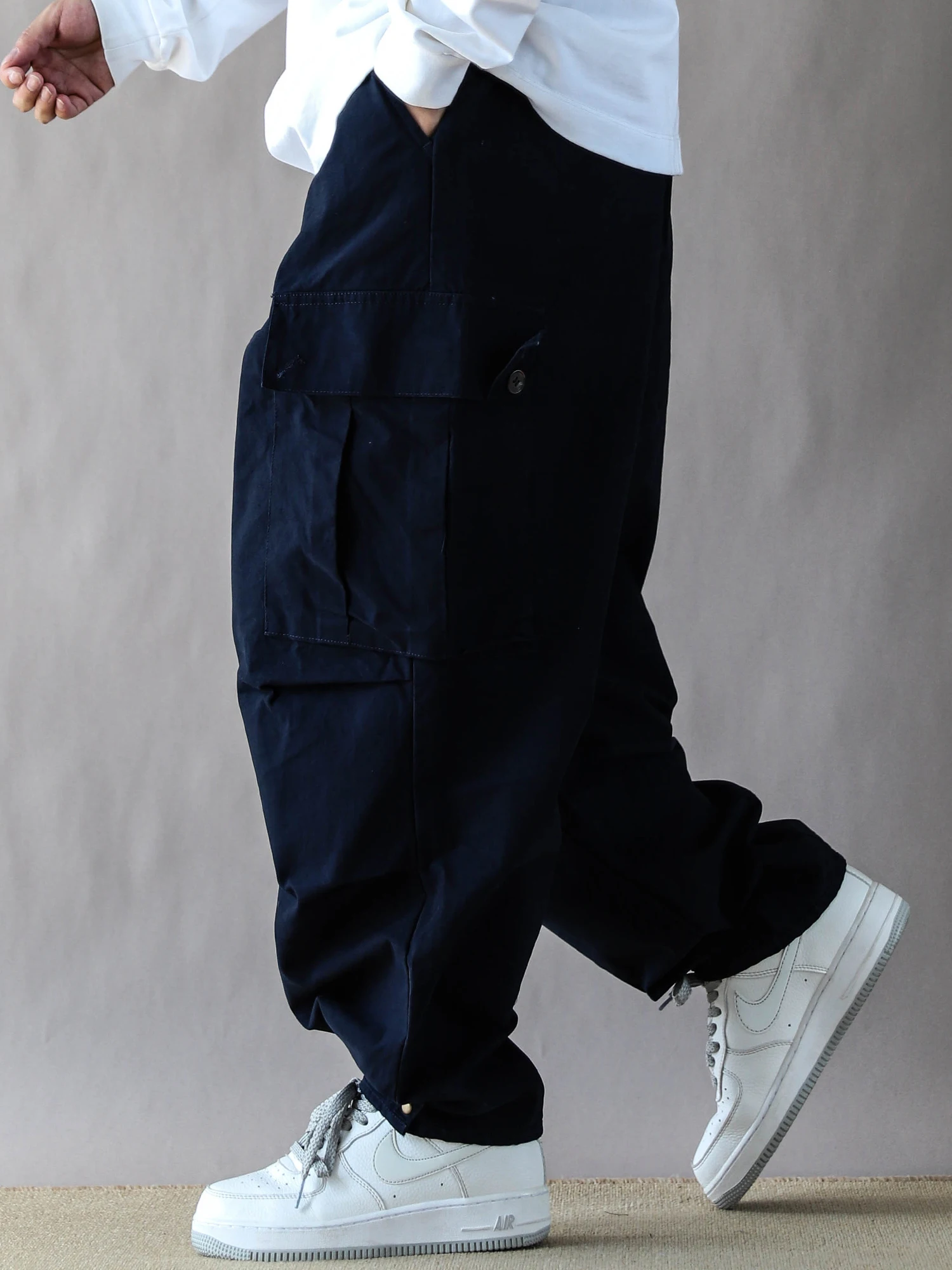 

American Retro Work Pants Men's Spring Autumn Loose Casual Straight Leg Long Pants k Blue Multi-ket Cotton Trousers